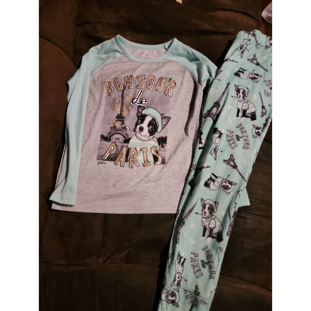 Justice bonjour de paris dog Eiffel tower‎ pajamas size 8